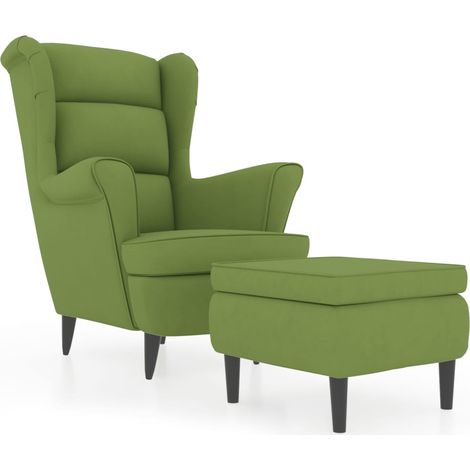 Poltrona Schienale ad Ala con Poggiapiedi Verde Chiaro Velluto vidaXL (1/5)