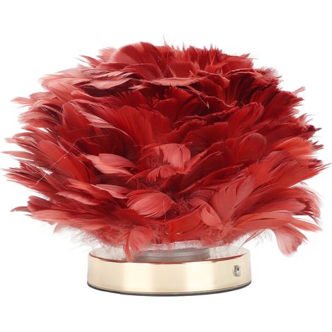 Lampe de table Feather, intensité variable, chargement USB, commande tactile, LED, rouge vin, idéale pour chambre ou café. (1/4)
