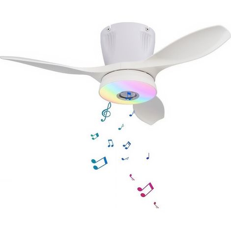 Ventilatore da soffitto Smart con illuminazione, altoparlante e telecomando — Dimmer a 3 velocità — Ideale per cucina e soggiorno