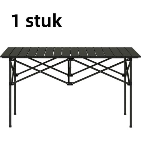 Table pliante de camping en aluminium avec plateau enroulable et structure en X légère pour 2 personnes adaptée au jardin balcon pique nique et camping dimensions 95 x 55 cm couleur noire (1/5)