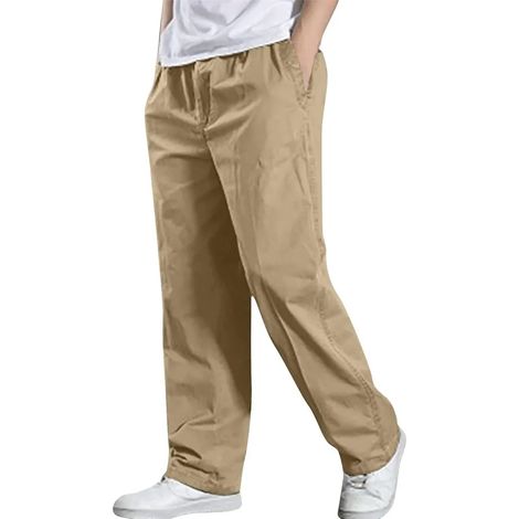 Pantalon cargo homme, coupe droite décontractée, taille large, sport léger, travail décontracté, grande taille (1/5)