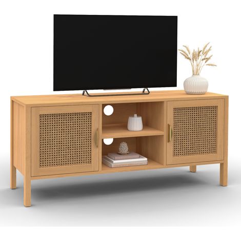 Mueble TV EDHEN 2 puertas con mimbre 110 cm (1/5)