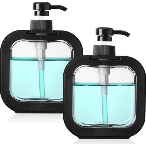 2 Pcs 500 ML Distributeur Savon Noirs, Flacon Pompe Vide, Distributeur de Savon Liquide Vaisselle, Distributeurs Gel Douche, Flacons Vides à Pompe Plastique pour Salle de Bain Shampoing Lotion (1/5)