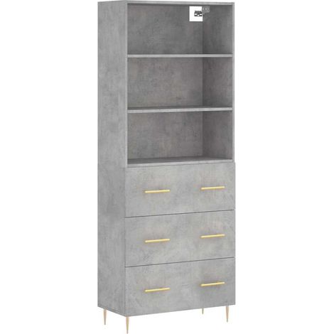 Buffet haut Meuble de rangement Gris béton 69,5x34x180 cm Bois d'ingénierie (1/5)