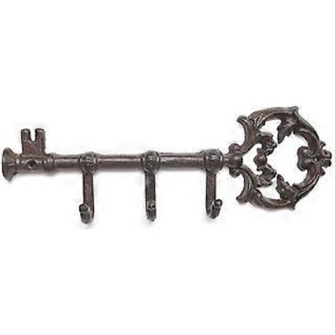 Porte-clés mural décoratif en fonte - Porte-clés vintage à trois crochets - Fixation murale - Support vintage en fonte - 13,8 x 4,5 cm - Vis et accessoires inclus