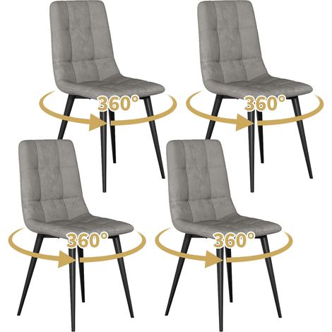 Swivel Dining Chairs Set of 4 Velvet Modern Upholstered kitchen Chairs 360° Rotating Dining Room Chair Max.120kg Metal Legs Padded Seat Backrest for Living Room Bedroom Grey
