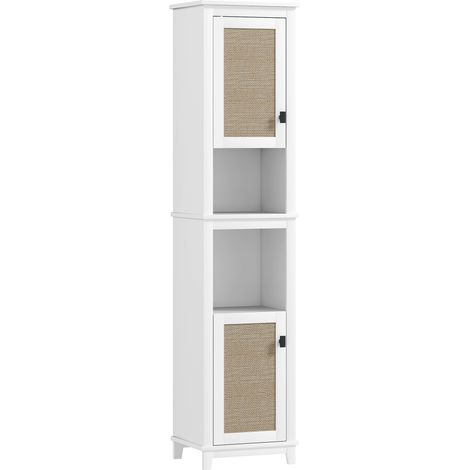Colonne de bain 2 portes avec étagères ajustables et compartiments 40x30x167.5 cm blanc