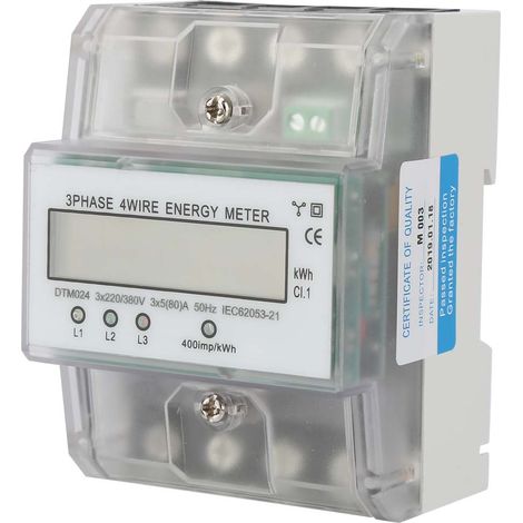Digitaler Energieverbrauchszähler (220/380 V, 5–80 A), 3-phasig, 4-phasig, kWh-Zähler mit LCD-Anzeige (1/5)