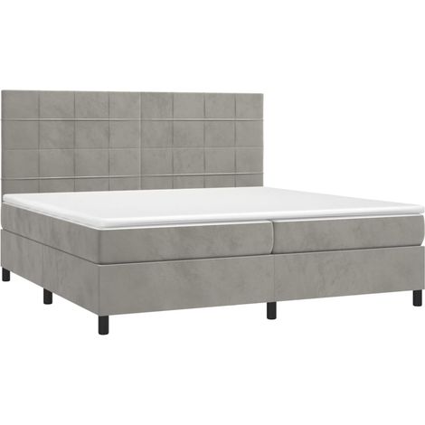Cadre de lit LED avec sommier tête de lit matelas surmatelas 200x200 cm tissu velours gris clair TDL0207763