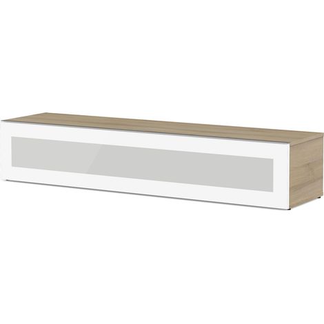 Meuble TV verre infrarouge blanc et bois clair Boston 160cm