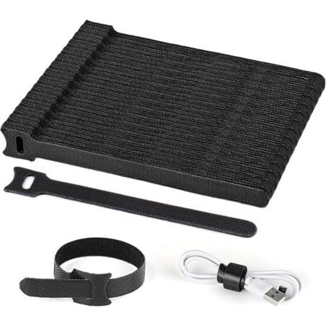 Lot de 100 Attache Cable Réutilisables, 150mmX12mm Serre Scratch réglables, Sangle pour Management Bureau PC Télévision Cordons D'organisation et Plantes (Noires) - 100pcs15 cm (1/5)