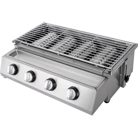 Silber Gasbräter Gasgrill, 4 Brenner BBQ Tischgrill Edelstahl Gastrobräter LPG Gas Grills Höhenverstellbar Abnehmbarer Grill, für Camping Balkon Garten (1/5)
