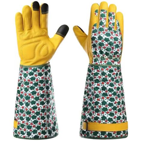Gants de jardinage longs pour femmes - Protégez les épines et les avant-bras lors de la taille des rosiers - Gants de jardinage longs en cuir respirant Cadeau pour les jardiniers Travaux de jardinage