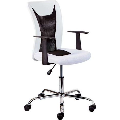 poltroncina ufficio bianca con braccioli e ruote, 55x54,5x85-95 cm (1/5)