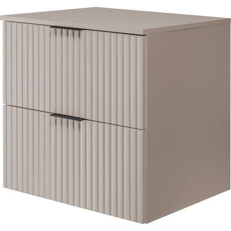 Meuble vasque, Blanc + poignée noire, 60 × 77 × 46 cm, sans plan de travail, pieds noirs (1/5)