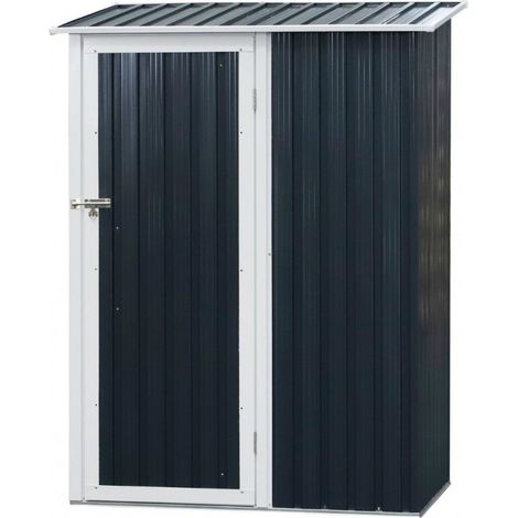 Casetta Porta Attrezzi in Metallo Ezooza 143 x 89 x 186 cm in Acciaio Verniciato di colore Antracite con porta decentrata (1/5)