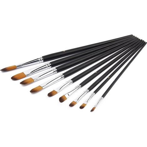 Pinceau Plat - Jeu de 9 Pinceaux en Nylon et Bois pour Peinture à l'Huile Acrylique Aquarelle - Tailles 0 à 16 (1/5)