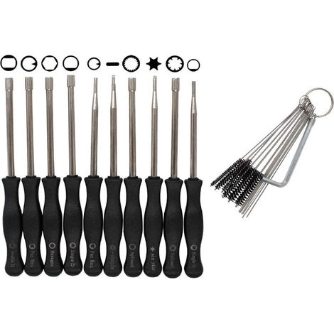 Accessoires pour tondeuse et tronçonneuse (lot de 10) : levier de réglage, outil pour carburateur avec brosse. (1/5)