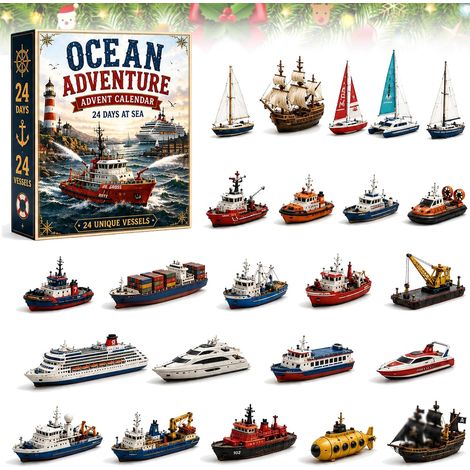 Schiffs-Adventskalender 2026 – 24 Teile – mehrfarbig – Acryl – Meeresabenteuer-Thema – Schiffsanhänger – Mini-Sammeldekorationen – geeignet für Weihnachtsbaum und Inneneinrichtung (1/5)