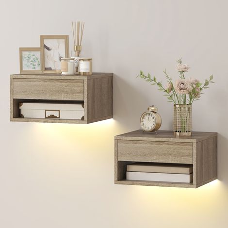 HOMCOM Set 2 Comodini Sospesi con Luci LED RGB e Regolabili con APP Color Legno (1/5)