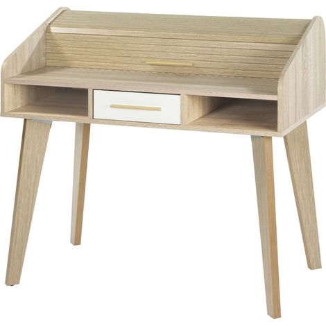 Bureau Dos d'âne Vintage Chêne 1 Tiroir Blanc L 104 H 95.1 P 60 cm (1/3)
