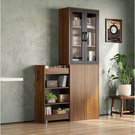 Armario de cocina estrecho 60 x 30 x 180 cm con puertas de cristal OKMYHOME (1/5)