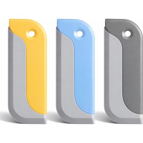 Lot de 3 petites raclettes de douche en silicone - Raclettes compactes pour vitres de voiture, pare-brise et miroir, 16x6cm (1 bleu, 1 jaune, 1 gris) (1/4)