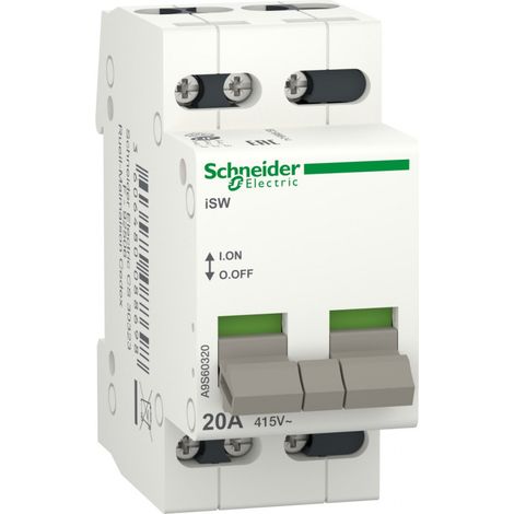 Interrupteur de sectionnement ISW 20A 415V triphasé avec commande manuelle et montage sur rail DIN (1/2)