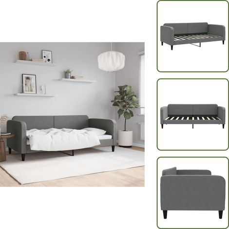 The Living Store Lit de repos sans matelas gris foncé 90x190 cm tissu - Lit de jour (1/5)