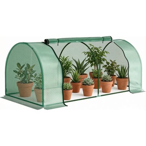 Mini serre de jardin pour tomates et légumes, structure acier, bâche PE vert foncé, porte zippée enroulable, idéale balcon et terrasse  CHICFURN (1/5)