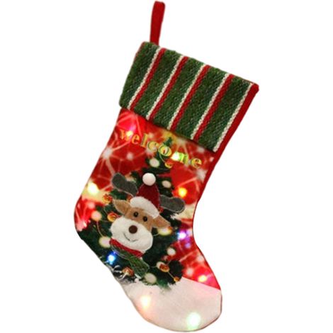 Chaussettes de Noël lumineuses LED motif festif, grande chaussette suspendue décoration pour sapin cheminée mur, cadeau de Noël (1/5)