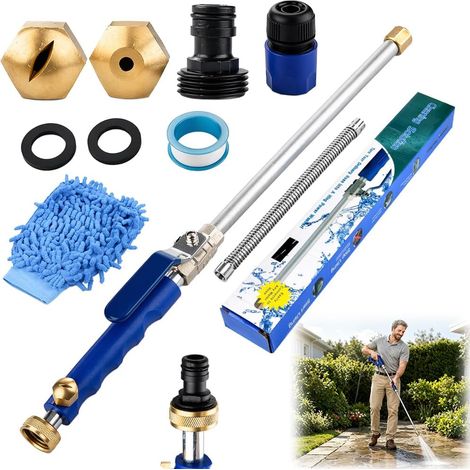 Nettoyeur Haute Pression, 2-en-1 Jet Haute Pression pour tuyau d'arrosage pistolet tuyau arrosage avec 2 buses pour jardin, voitures, allées et terrasses (1 Set, Bleu) (1/5)