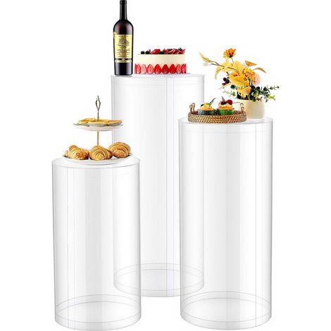 Mophorn Lot de 3 supports cylindriques pour fleurs, hauteur 60/75/90 cm, capacité de charge 15 kg, avec couvercle en acrylique, idéal pour mariages, fêtes, anniversaires et décoration artistique. (1/5)