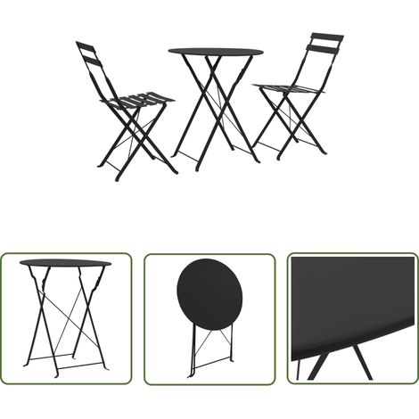 The Living Store Ensemble de bistro 3 pcs Acier Noir - Ensemble De Bistro - Salon De Jardin - Mobilier De Jardin - Table Et Chaises - Acier Noir (1/5)