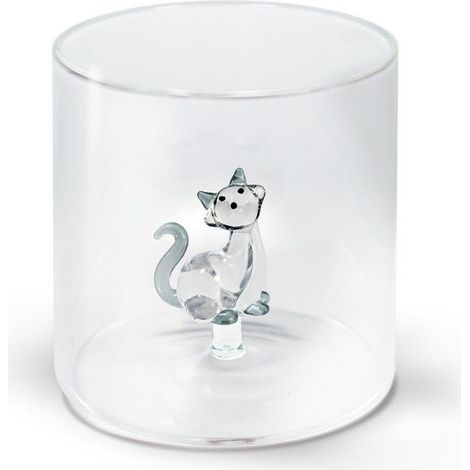 WD LifeStyle Bicchiere Vetro Borosilicato Cc 250 ml Decoro Gatto Gomitolo (1/2)