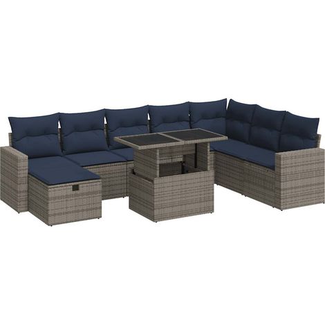 Maison Exclusive - Juego Sofá Jardín 9 Piezas con Cojines Gris Po