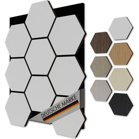 AKUSTIKO 3D Hexagon Wandpaneele Akustik Filz MDF Holzstruktur Wandverkleidung (3 Paneele, White)