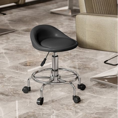 MEUBLIV Tabouret à roulettes réglable en hauteur noir avec dossier, pivotant 360° (1/5)