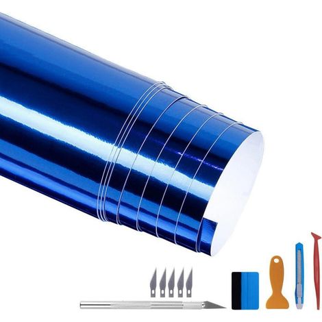 Glänzende Chrom-Vinylfolie für Auto, blasenfrei, repositionierbar, 30x300cm, Blau (1/5)