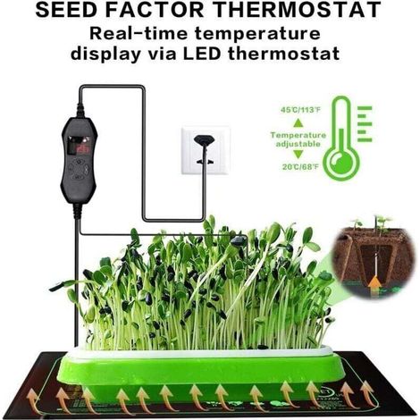 Tapis Chauffant Plante, 20 x 10 in Tapis Chauffant Semis avec Thermostat, 50W Imperméable Tapis Chauffant pour Plantes, Réglable en Temps Tapis Chauffant pour Semis, Animaux, Germination (1/3)