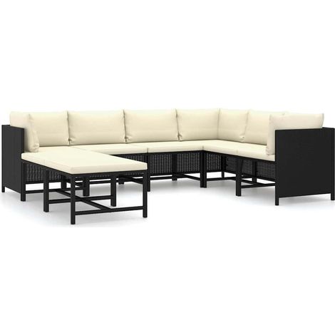 Salon de jardin 8 pcs avec coussins Résine tressée Noir vidaXL