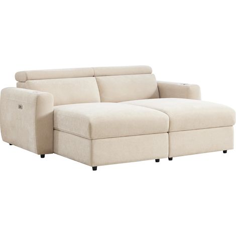 Vente-Unique – Canapé 3 places relax électrique assise profonde – Têtières multipositions – 100% polyester – Longueur 196 cm – Charge max 360 kg (1/5)