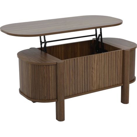 Table basse relavable effet bois ovale 100x48 cm bois foncé (1/5)