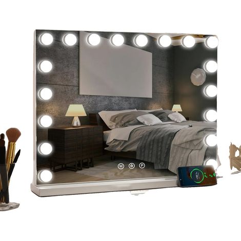 Espejo de maquillaje con iluminación LED y función táctil, color blanco. (1/2)