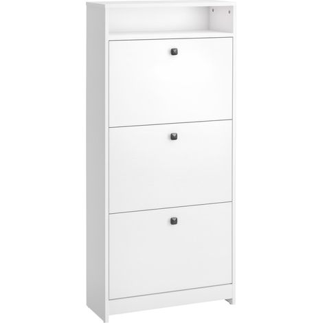 Étagère à chaussures à 3 compartiments à rabat (18 paires de chaussures) et 1 étagère de rangement, en aggloméré blanc, 60 x 24 x 132 cm