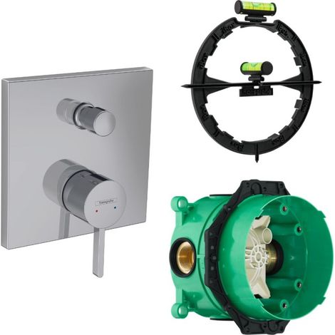 Façade robinet encastré mécanique HANSGROHE Finoris 2 sorties Chromé + Corps encastré universel iBox + Outil d'aide au montage