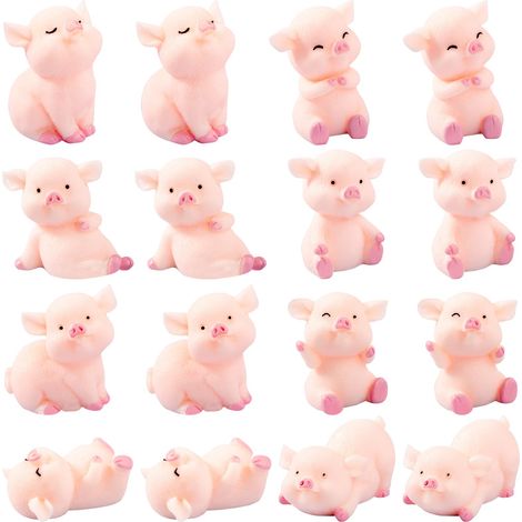 Lot de 16 petits cochons porte-bonheur - Rose - Mini cochons porte-bonheur - Pour bricolage, artisanat, décoration de gâteau, décoration de table, fée de jardin (1/5)