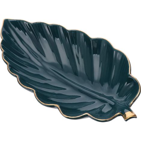 Boîte à bijoux en céramique feuille verte, plateau décoratif pour bague, collier et boucles d'oreilles, porte-bijoux élégant, récipient de rangement en forme de feuille, sous-assiette mural ou de tabl (1/5)