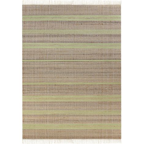 Tappeto in iuta beige e verde chiaro con motivo a righe e nappe 160 x 230 cm Talpur
