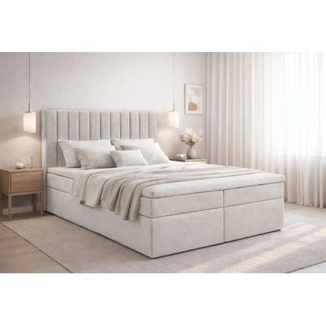AX LIVING Stauraum Boxspringbett Beige 180x200 cm mit Topper Bursa Doppelbett